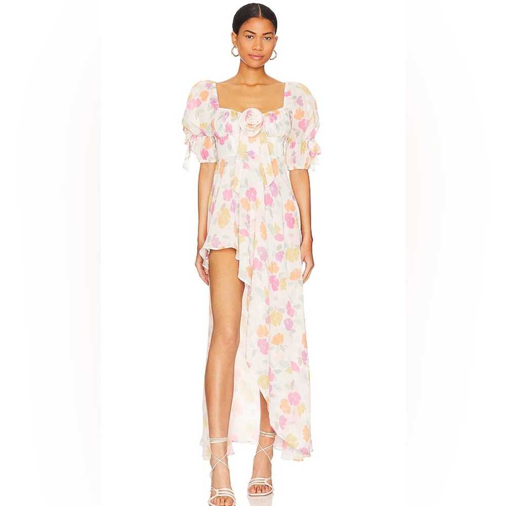For Love And Lemons Floral Maxi Dress - Pink and White